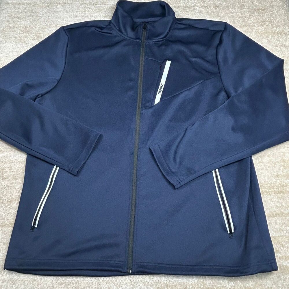 Mofiz Mens XL Navy Full Zip Track Jacket Reflective Trim Zippered Pockets